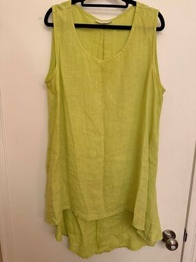 Bryn Walker Linen Tank Tunic L Lime Green Made in USA Flowy